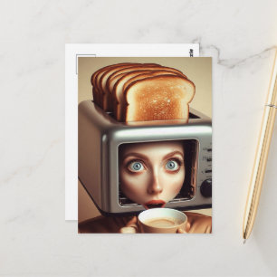 Postal Mujer de desayuno surrealista