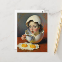 Mujer de desayuno surrealista en huevo agrietado c