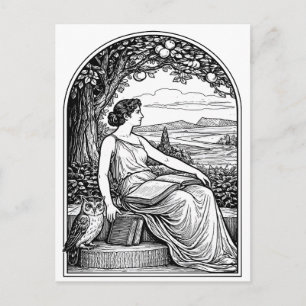 Postal Mujer de época Art Nouveau leyendo bajo un árbol