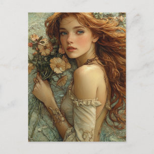 Postal Mujer de Fantasía con Flores