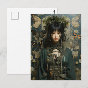 Postal Mujer de fantasía y mariposas Arte de IA