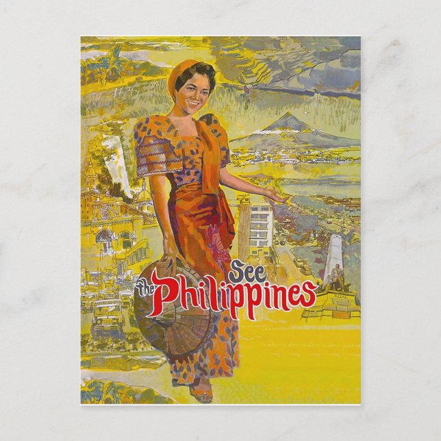Postal Mujer de Filipinas, viaje vintage (Anverso)