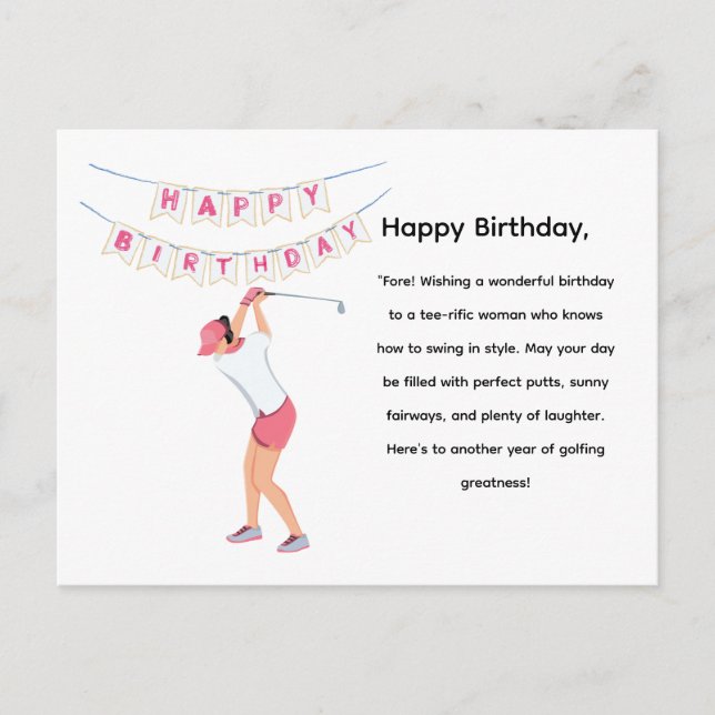 Postal Mujer de golf Golfista está jugando golf (Anverso)