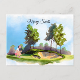 Postal Mujer de golf jugando golf