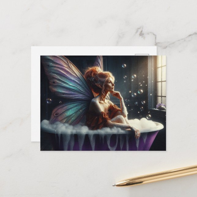 Postal Mujer de hadas en el baño de burbujas (Anverso/Reverso In Situ)
