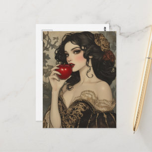 Postal Mujer de hermoso cuento de hadas con una manzana r
