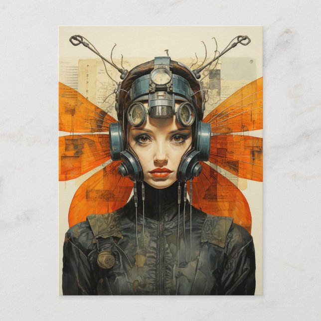Postal Mujer de insectos de fantasía (Anverso)