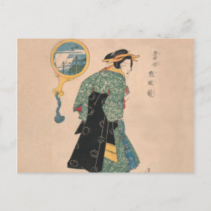 Postal Mujer de kimono japonés antiguo Ukiyo-e grabado en