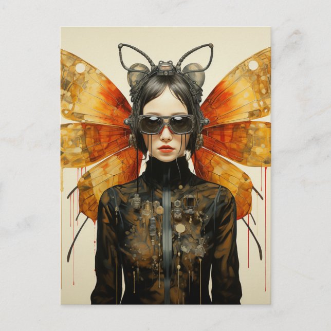 Postal Mujer de los insectos de Steampunk (Anverso)