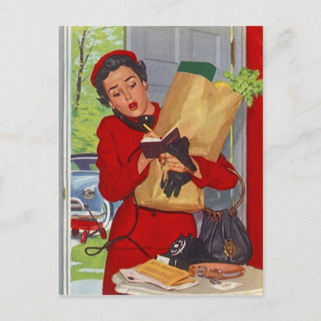 Postal Mujer De Moda De Mediano Siglo Postcard Retro (Anverso)