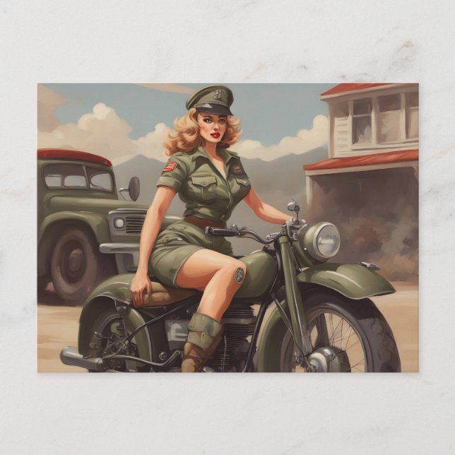 Postal Mujer de Motercycle Vintage (Anverso)