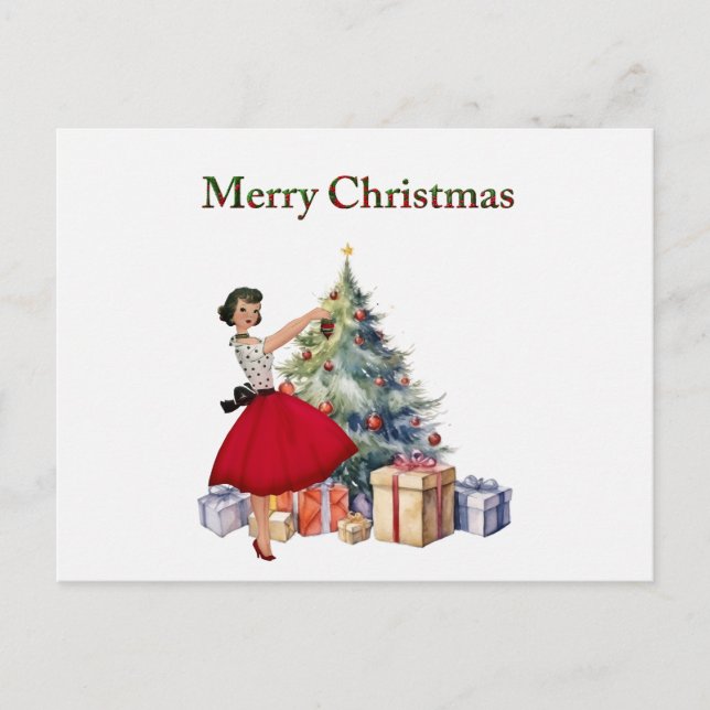 Postal Mujer de Navidad de 1950 con árbol de Navidad (Anverso)