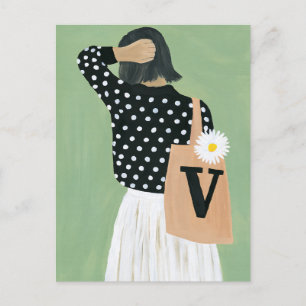 Postal Mujer de negro y lunares blancos