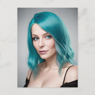 Postal Mujer de pelo azul verdoso