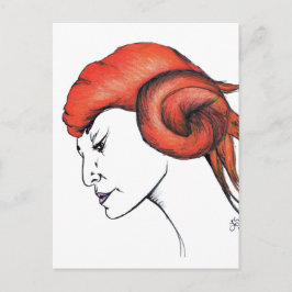 Postal Mujer de pelo naranja mandarina retrato Pop Art