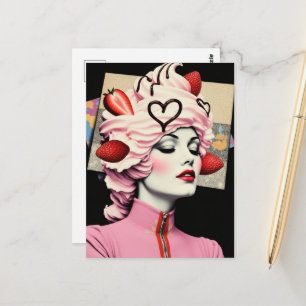 Postal Mujer de Postre de Fresa Collage