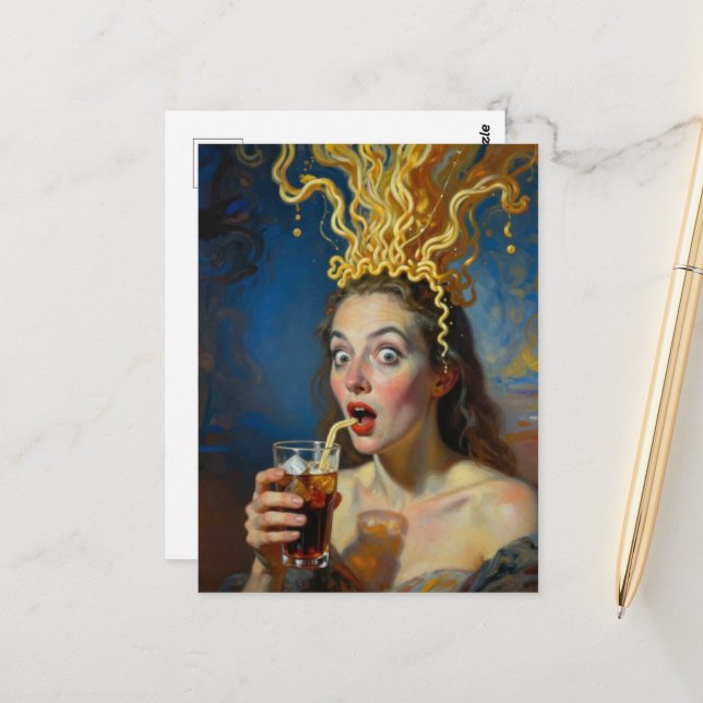 Postal Mujer de Ramen con Explosión Cerebral (Anverso/Reverso In Situ)