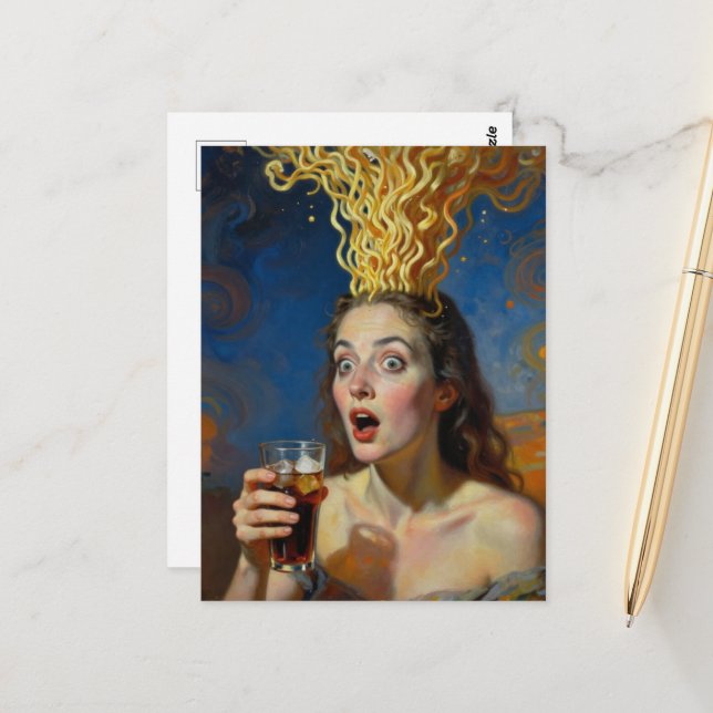 Postal Mujer de Ramen de Explosión Cerebral Surrealista (Anverso/Reverso In Situ)