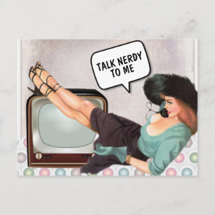 POSTAL MUJER DE RETRO HABLA DE NERDY PARA MÍ FUNNY POSTCA