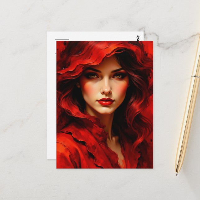 Postal Mujer de Rojo (Anverso/Reverso In Situ)