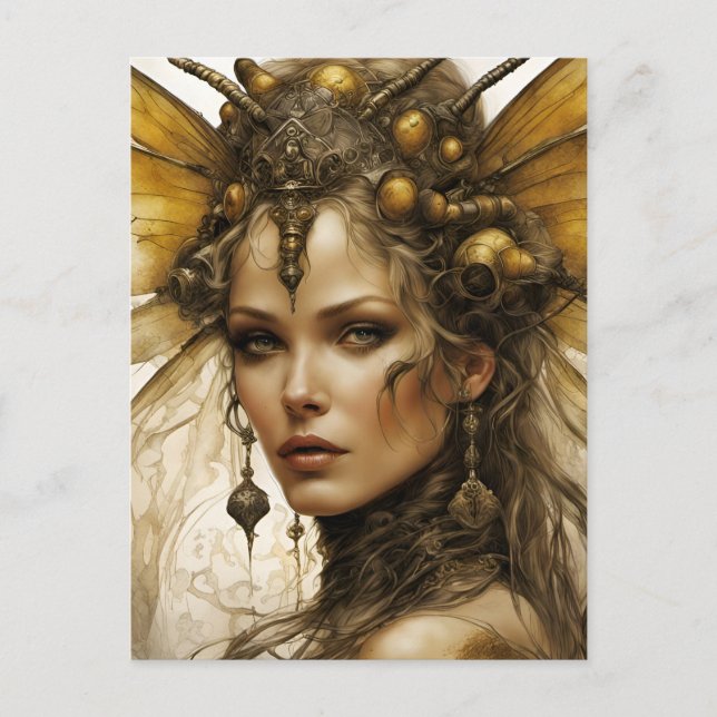 Postal Mujer de Steampunk Bee Insect (Anverso)
