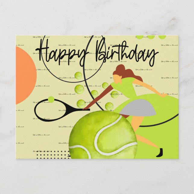 Postal Mujer de tenis está jugando Feliz cumpleaños al am (Anverso)