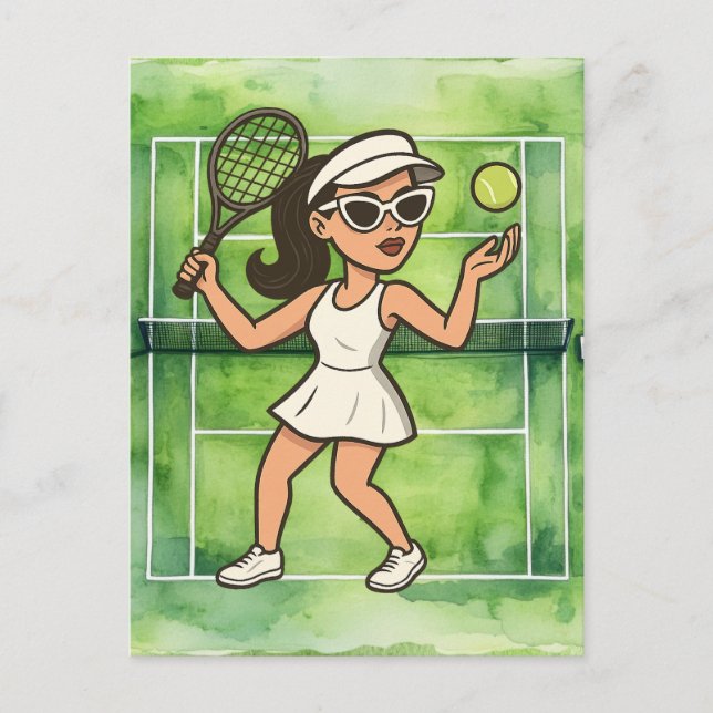 Postal Mujer de tenis juega al tenis (Anverso)
