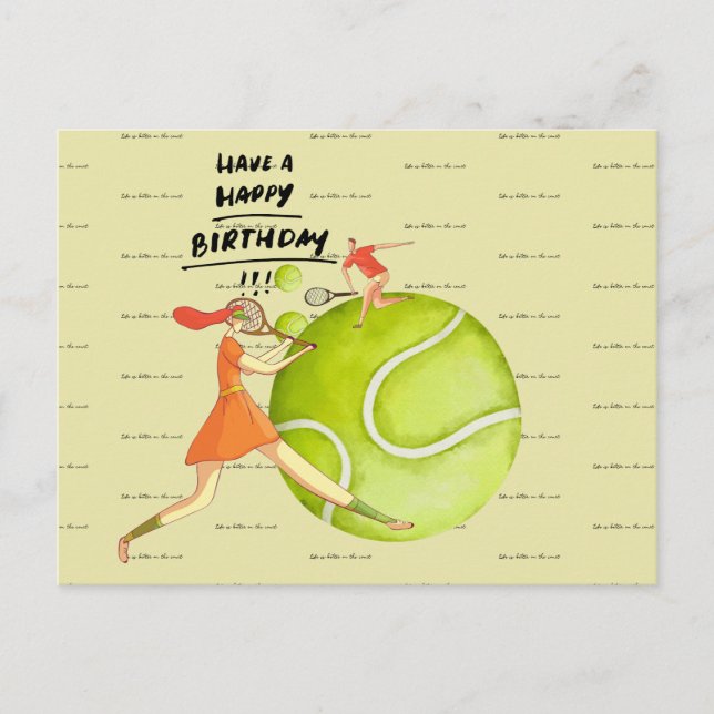 Postal Mujer de tenis juega cumpleaños feliz (Anverso)