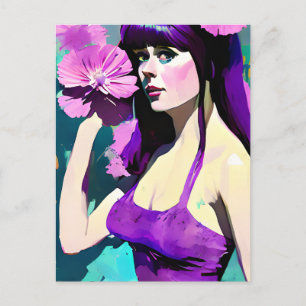 Postal Mujer de vestido morado