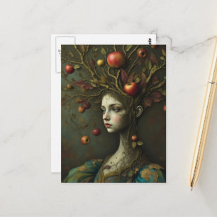 Postal Mujer del árbol de manzana surrealista
