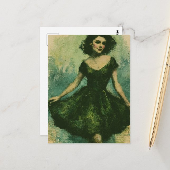 Postal Mujer del vestido verde (Anverso/Reverso In Situ)