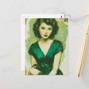 Postal Mujer del vestido verde