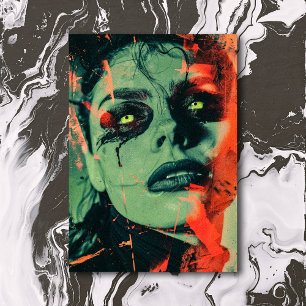 Postal Mujer Demoniaca Ojos Verdes Ocultismo Horror Gótic