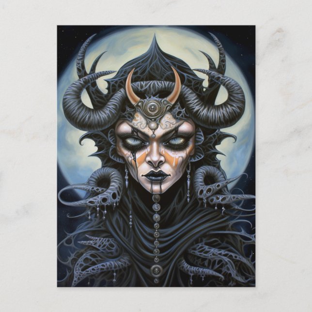 Postal Mujer Demonio Reina arte de fantasía oscuro (Anverso)