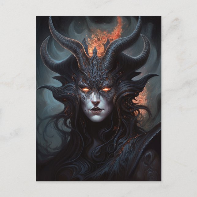 Postal Mujer Demonio Reina arte de fantasía oscuro (Anverso)