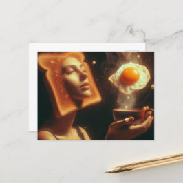 Postal Mujer: Desayuno de huevos de pan tostado surrealis