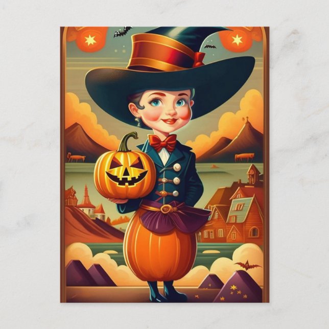 Postal Mujer divertida de Halloween (Anverso)