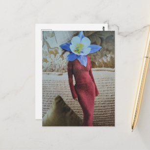Postal Mujer elegante con collage de cabeza de flor