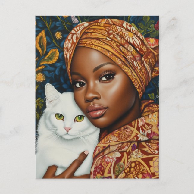 Postal Mujer elegante con gato (Anverso)