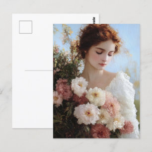 Postal Mujer elegante con pintura de flores