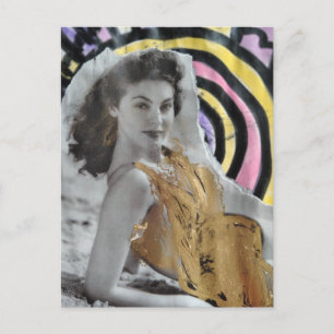 Postal Mujer en 1939 en la playa arte collage