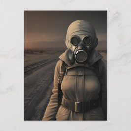 Postal Mujer en arte apocalíptico de mascarilla de gas