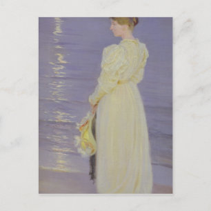 Postal Mujer en blanco en una playa, 1893