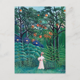 Postal Mujer en bosque tropical exótico