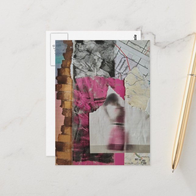 Postal mujer en collage abstracto rosa (Anverso/Reverso In Situ)