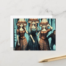 Mujer en el bosque con Gorra y pie de página