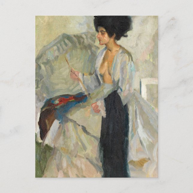 Postal Mujer en el estudio | Edward Cucuel (Anverso)