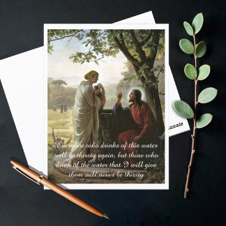 Postal Mujer en el pozo, religiosa