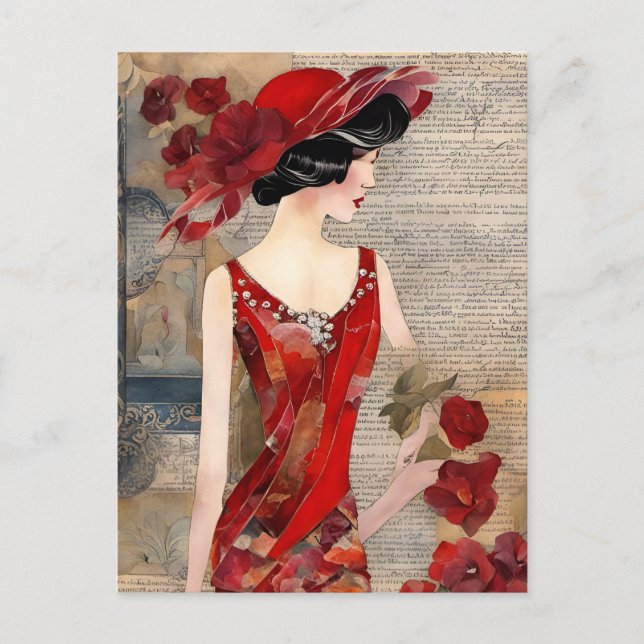 Postal Mujer en el vestido rojo (Anverso)