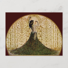 Postal Mujer en falda de pavo real